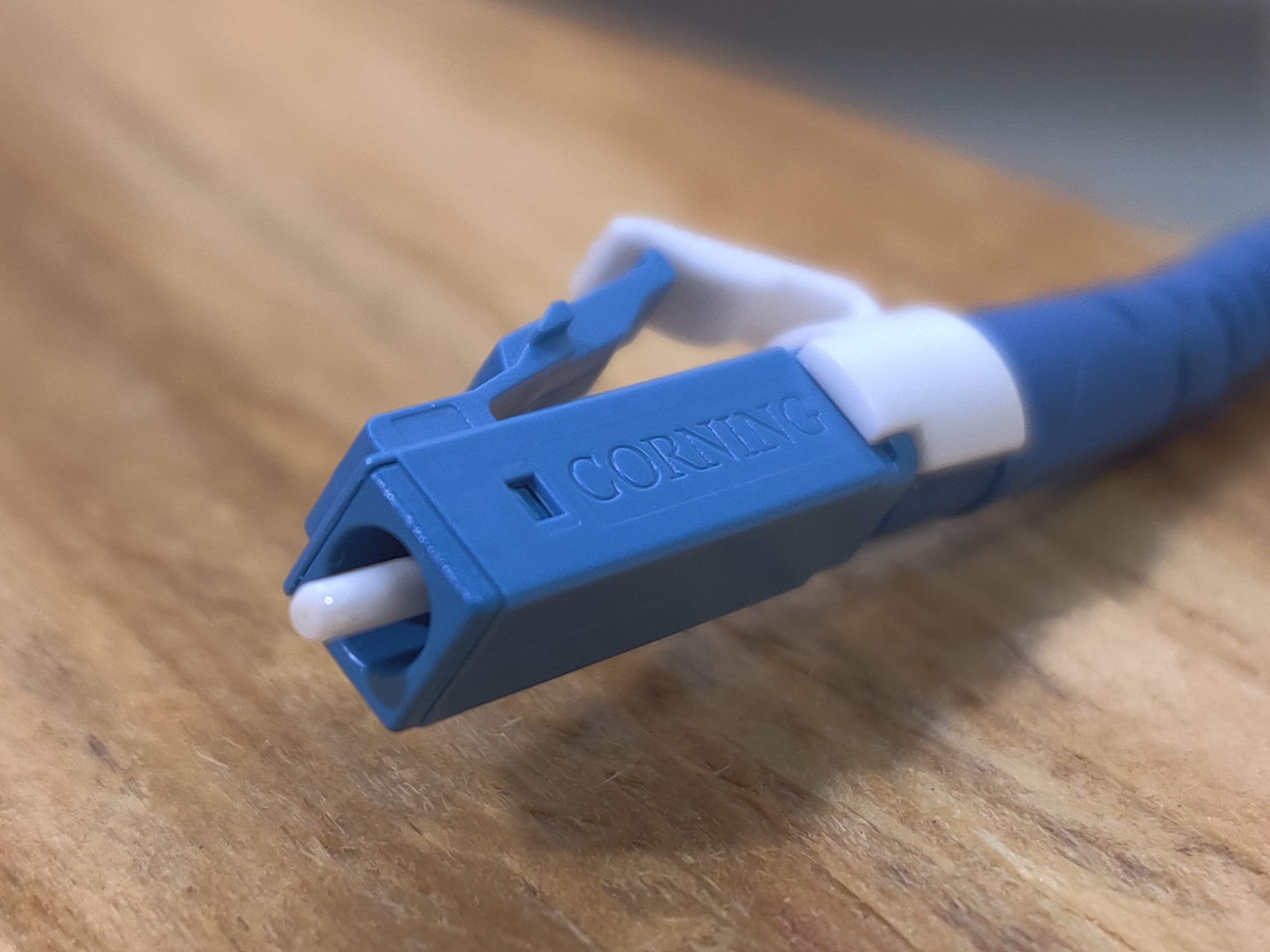 Blue fiber optic cable
