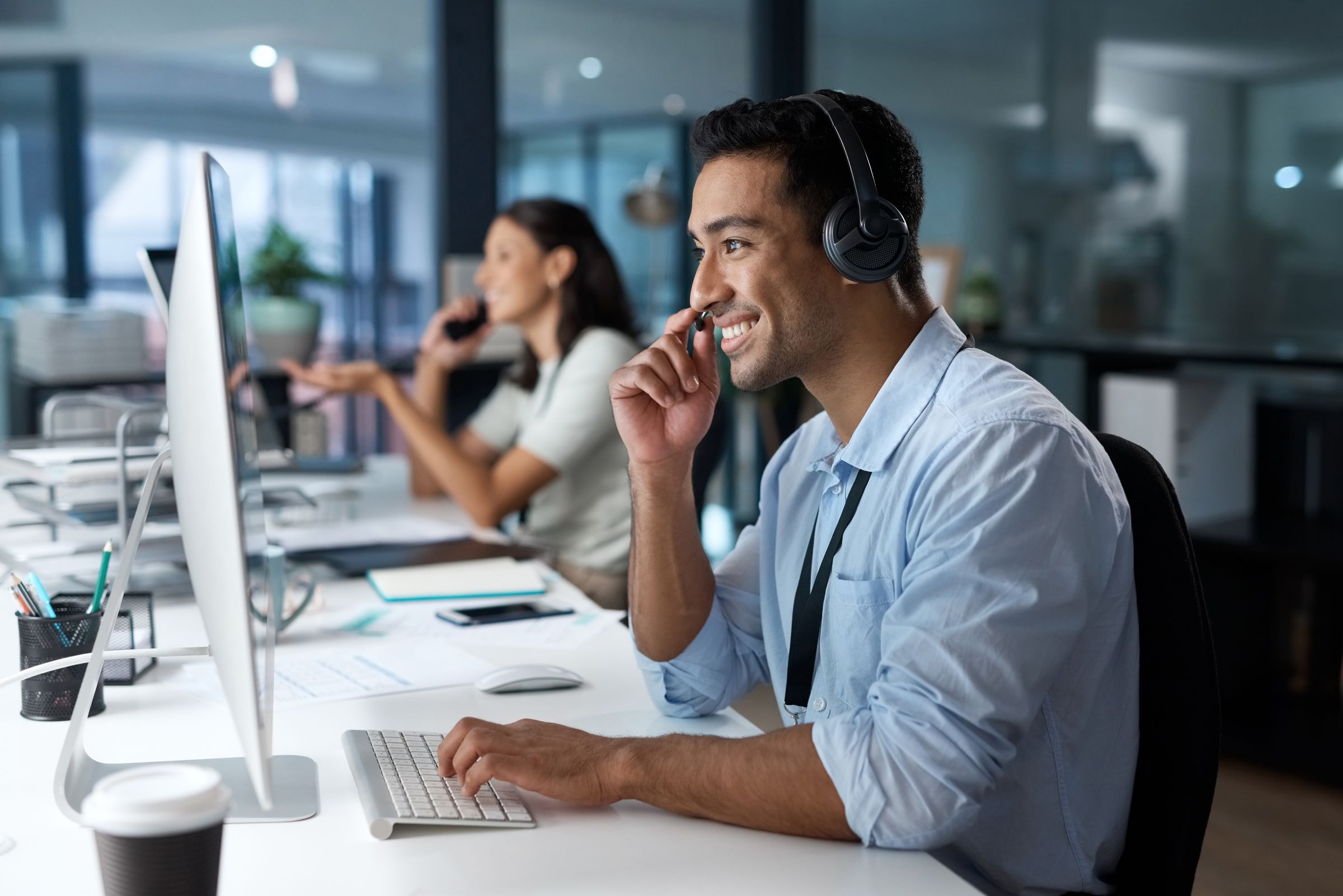 Customer support speaking on phone